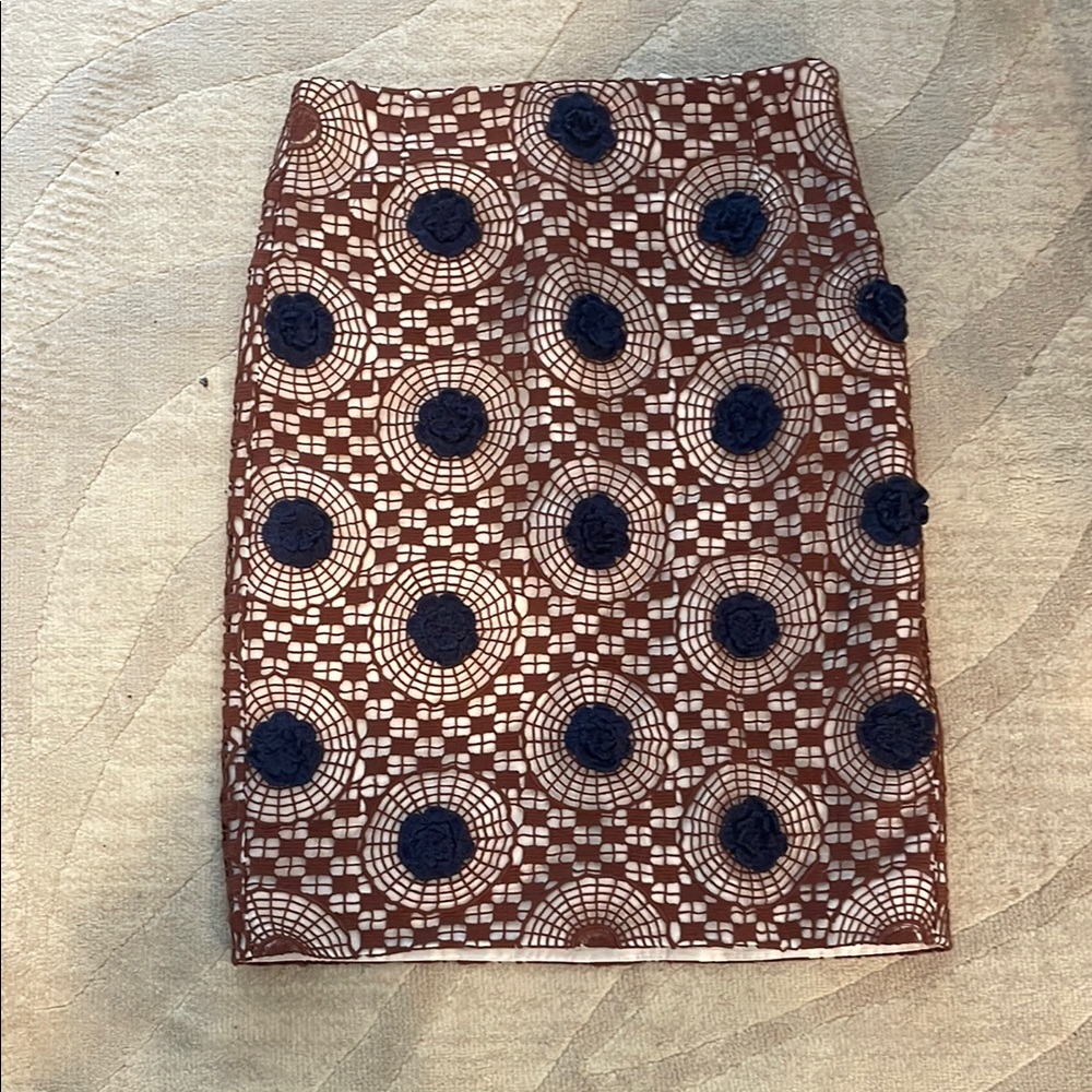 Elegant Brown and Blue Patterned Skirt